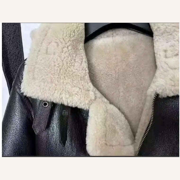 KIMLUD, Free shipping.Men 100% real fur jacket with hat.quality winter warm genuine leather coat.sheepskin wool.Black shearling cloth, KIMLUD Women's Clothes