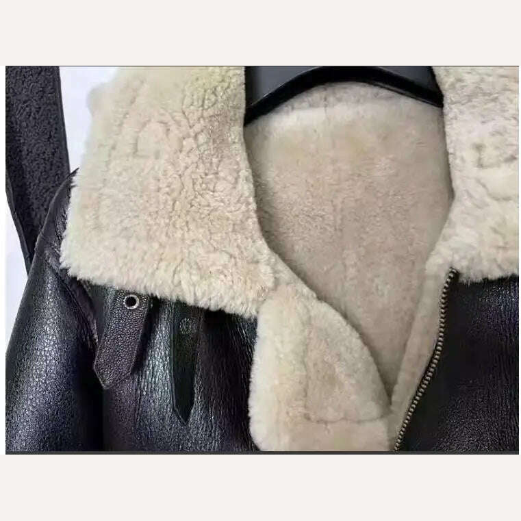 KIMLUD, Free shipping.Men 100% real fur jacket with hat.quality winter warm genuine leather coat.sheepskin wool.Black shearling cloth, KIMLUD Womens Clothes