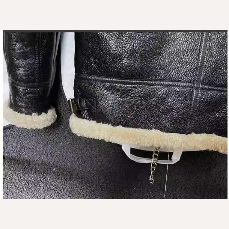 Free shipping.Men 100% real fur jacket with hat.quality winter warm genuine leather coat.sheepskin wool.Black shearling cloth - KIMLUD