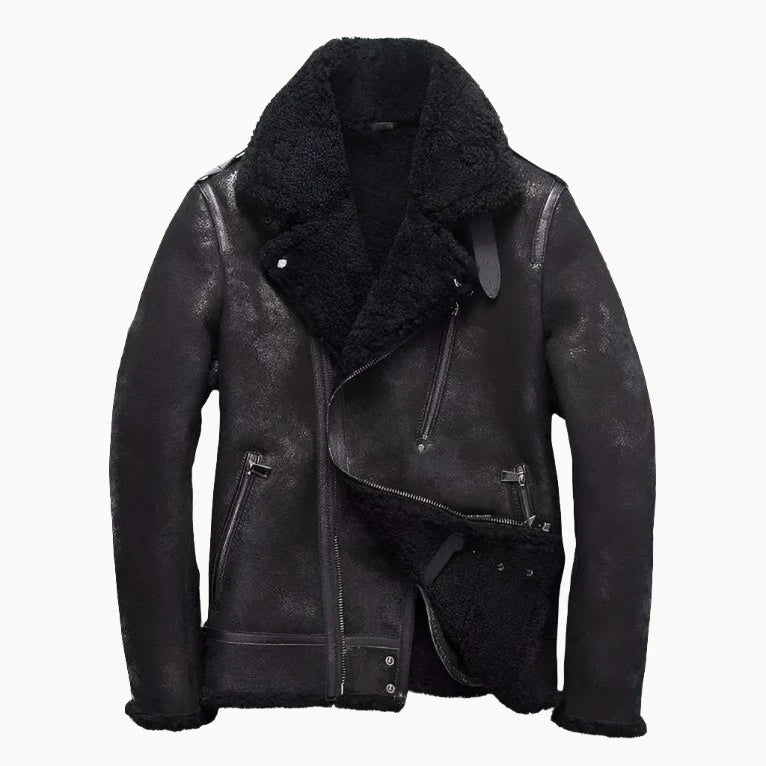 KIMLUD, Free shipping.Winter warm mens wool fur Jacket,Classic Rider vintage genuine Leather jacket.Cool thick sheepskin shearling coat., KIMLUD Womens Clothes
