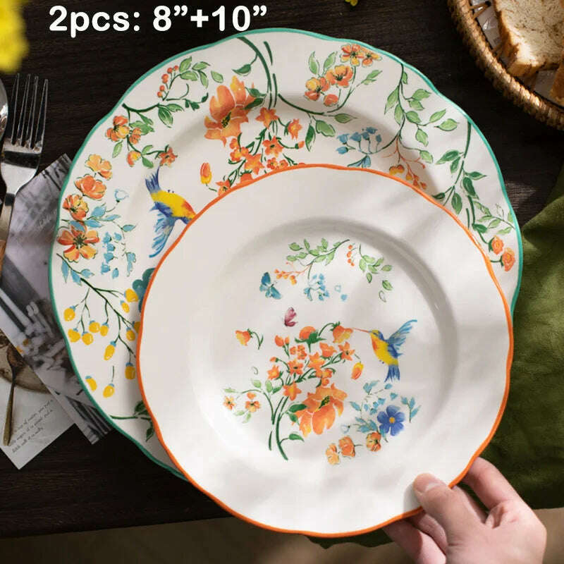 KIMLUD, French Baroque Vintage Relief Dinner Plate Nordic Vintage Solid Color Carving Craft Dishes and Plates Sets Household Kitchenware, d, KIMLUD APPAREL - Womens Clothes