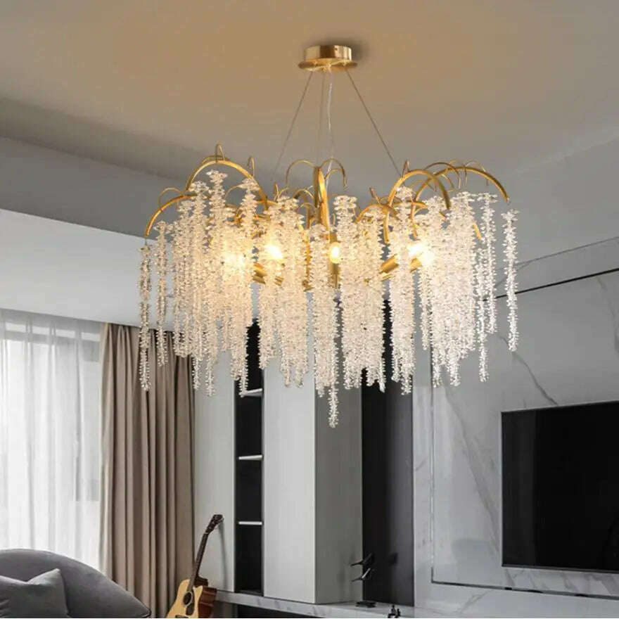 KIMLUD, French copper branch crystal chandelier living room lamp luxury villa dining room decorative lamp bedroom art crystal lamp, KIMLUD Women's Clothes