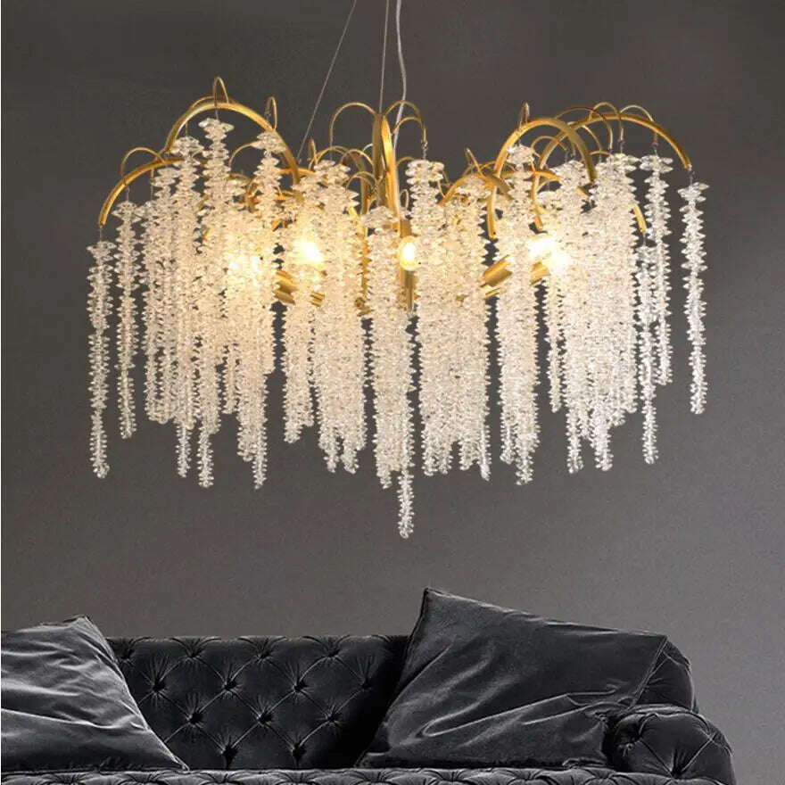 KIMLUD, French copper branch crystal chandelier living room lamp luxury villa dining room decorative lamp bedroom art crystal lamp, KIMLUD Womens Clothes