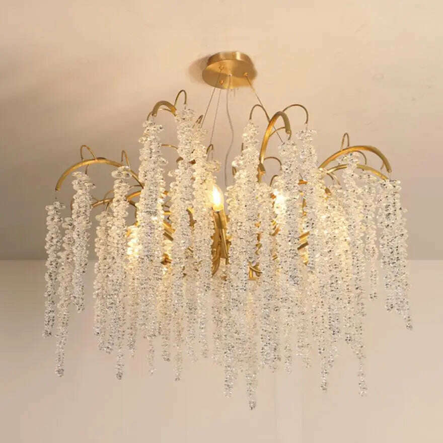 KIMLUD, French copper branch crystal chandelier living room lamp luxury villa dining room decorative lamp bedroom art crystal lamp, KIMLUD Women's Clothes