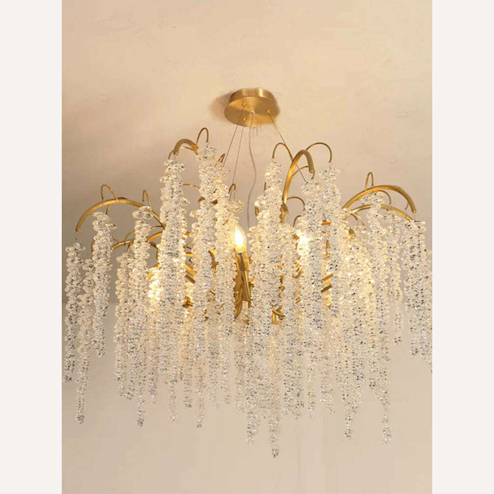 KIMLUD, French copper branch crystal chandelier living room lamp luxury villa dining room decorative lamp bedroom art crystal lamp, KIMLUD Womens Clothes