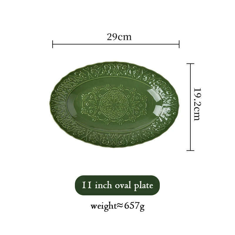 KIMLUD, French Retro Dining Tables Dinner Plates Set Tableware Dishes Dish Plate Sets Complete Tableware Service Dinnerware Kitchen Bar, 11 inch oval, KIMLUD APPAREL - Womens Clothes