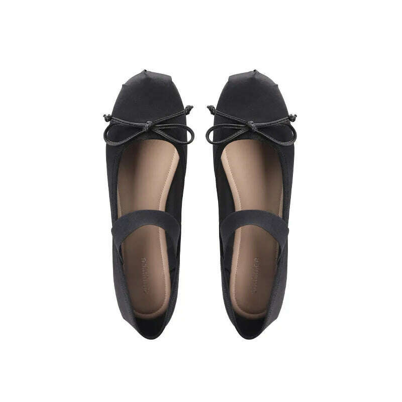 KIMLUD, French Rretro Bow Shoes for Ballet Flats French Ballerina ballet Flats women&#39;s soft Satin Silk shallow cross straps Belt Elastic, Black / 33, KIMLUD APPAREL - Womens Clothes