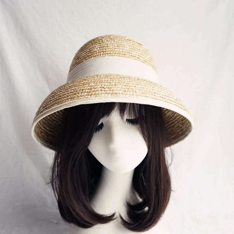 KIMLUD, French Style Cloche Straw Hats for Women Summer Hat Dome Sun Hat Straw Fedoras with White Black Band Ladies Beach Hat Travel, KIMLUD Womens ClothesKIMLUD, French Style Cloche Straw Hats for Women Summer Hat Dome Sun Hat Straw Fedoras with White Black Band Ladies Beach Hat Travel, White band 02, KIMLUD APPAREL - Womens Clothes