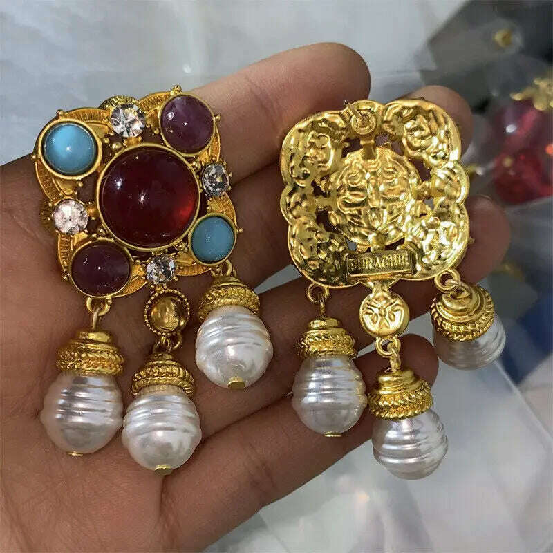 KIMLUD, French vintage fashion earrings for women court style dangling earrings, KIMLUD Womens Clothes