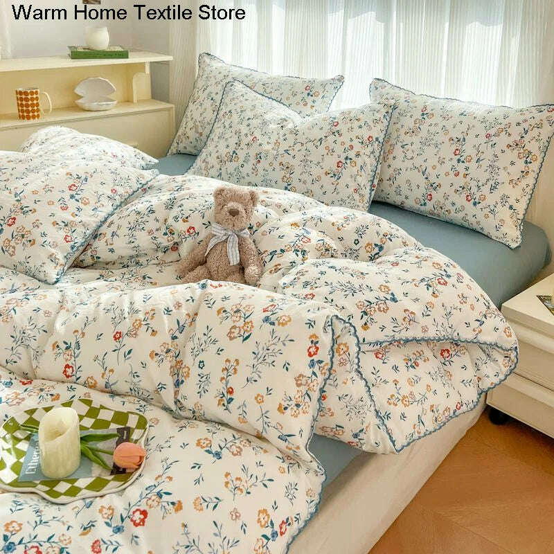 Fresh Botanical Floral Bedding Set for Kids and Adults, Leaves, Flower Duvet Cover, Pillowcases, Soft Washed Cotton, Home Textil - KIMLUD
