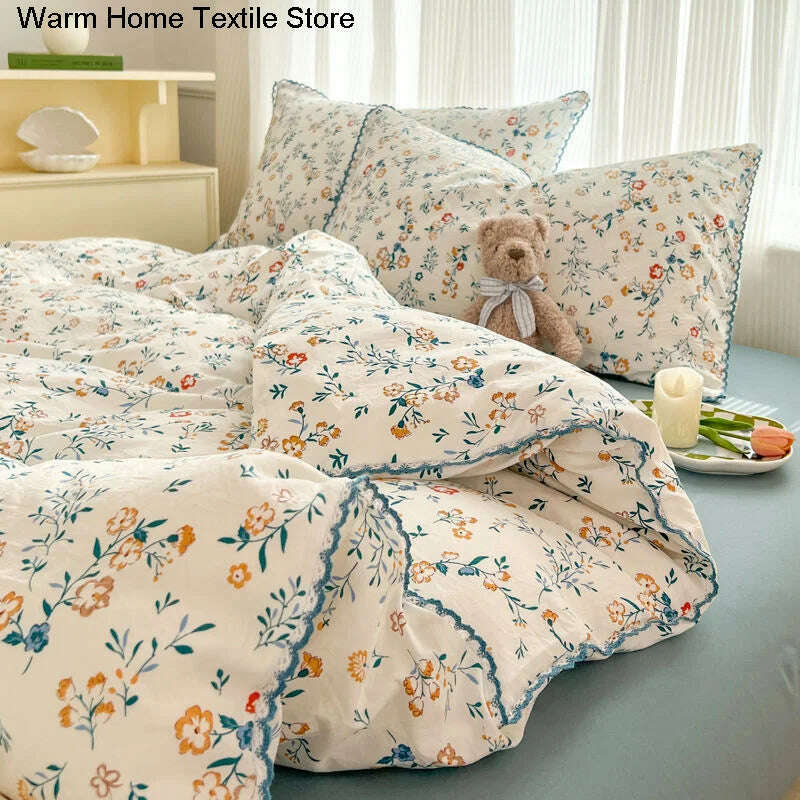Fresh Botanical Floral Bedding Set for Kids and Adults, Leaves, Flower Duvet Cover, Pillowcases, Soft Washed Cotton, Home Textil - KIMLUD