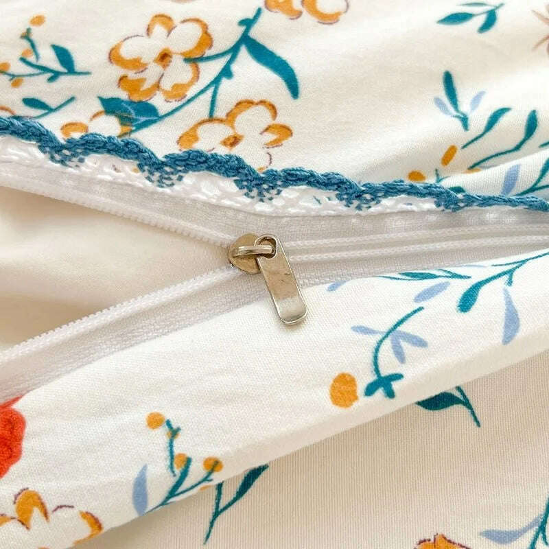 Fresh Botanical Floral Bedding Set for Kids and Adults, Leaves, Flower Duvet Cover, Pillowcases, Soft Washed Cotton, Home Textil - KIMLUD