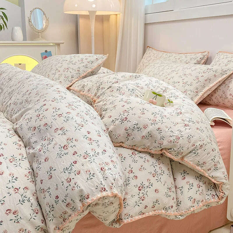 Fresh Botanical Floral Bedding Set for Kids and Adults, Leaves, Flower Duvet Cover, Pillowcases, Soft Washed Cotton, Home Textil - KIMLUD
