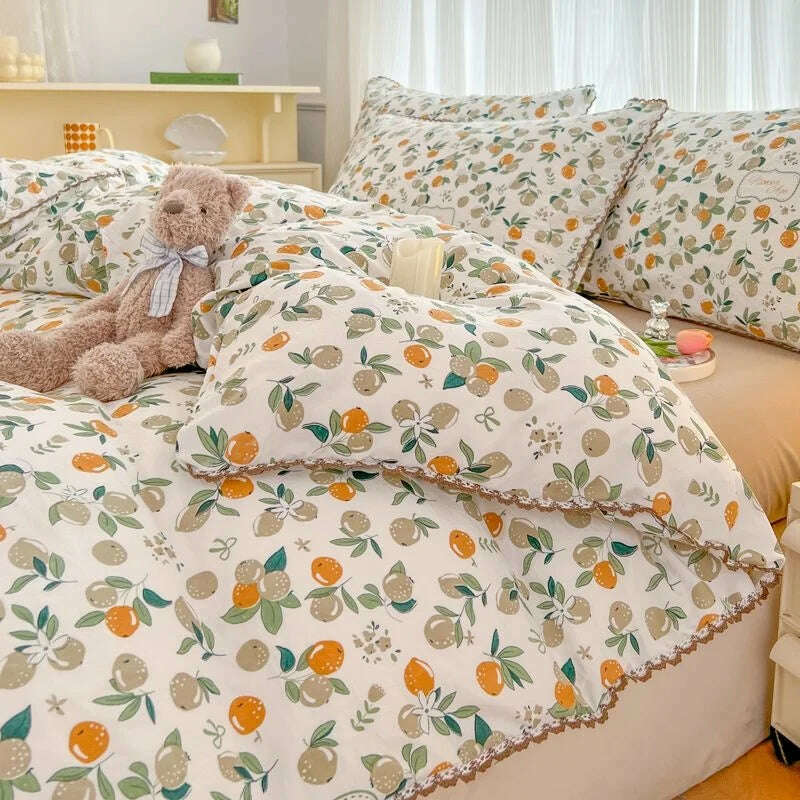 Fresh Botanical Floral Bedding Set for Kids and Adults, Leaves, Flower Duvet Cover, Pillowcases, Soft Washed Cotton, Home Textil - KIMLUD
