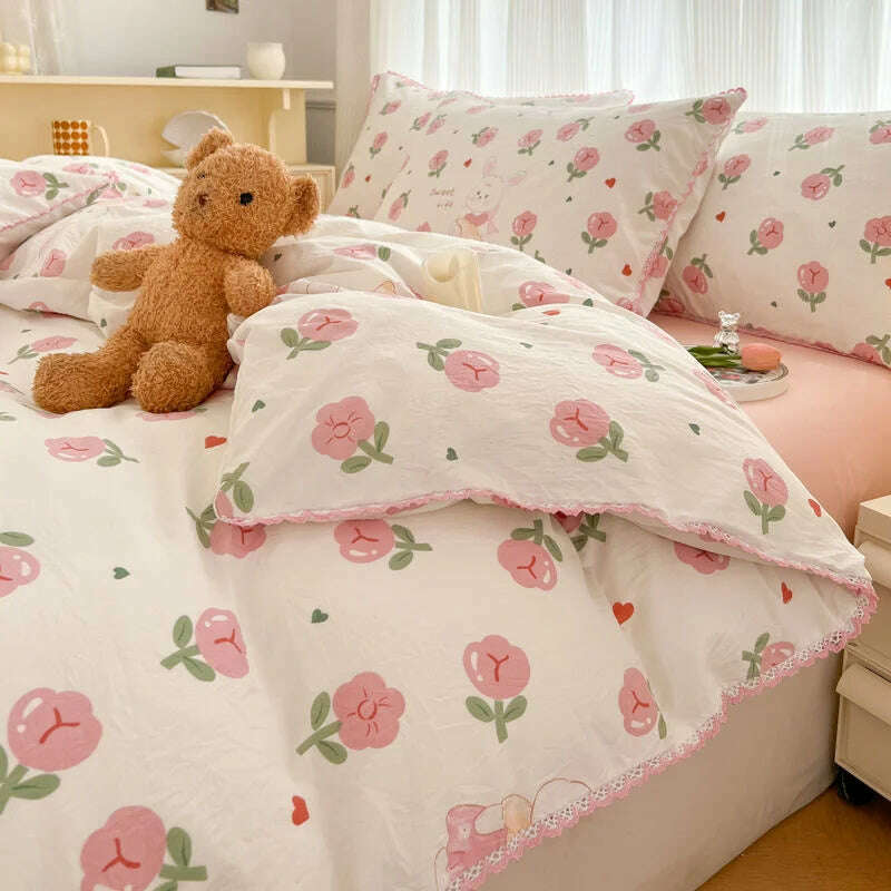 Fresh Botanical Floral Bedding Set for Kids and Adults, Leaves, Flower Duvet Cover, Pillowcases, Soft Washed Cotton, Home Textil - KIMLUD