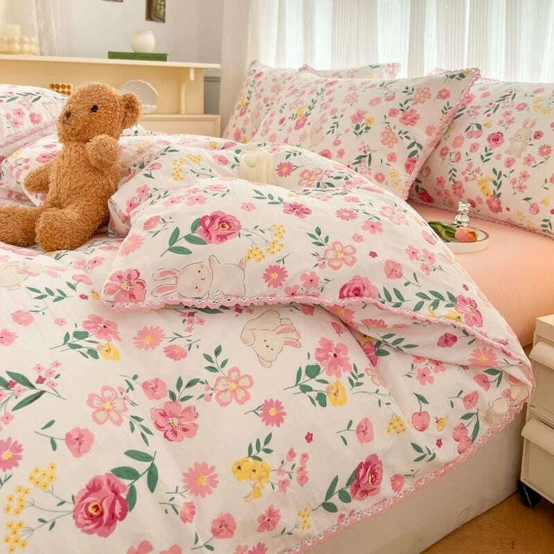 Fresh Botanical Floral Bedding Set for Kids and Adults, Leaves, Flower Duvet Cover, Pillowcases, Soft Washed Cotton, Home Textil - KIMLUD
