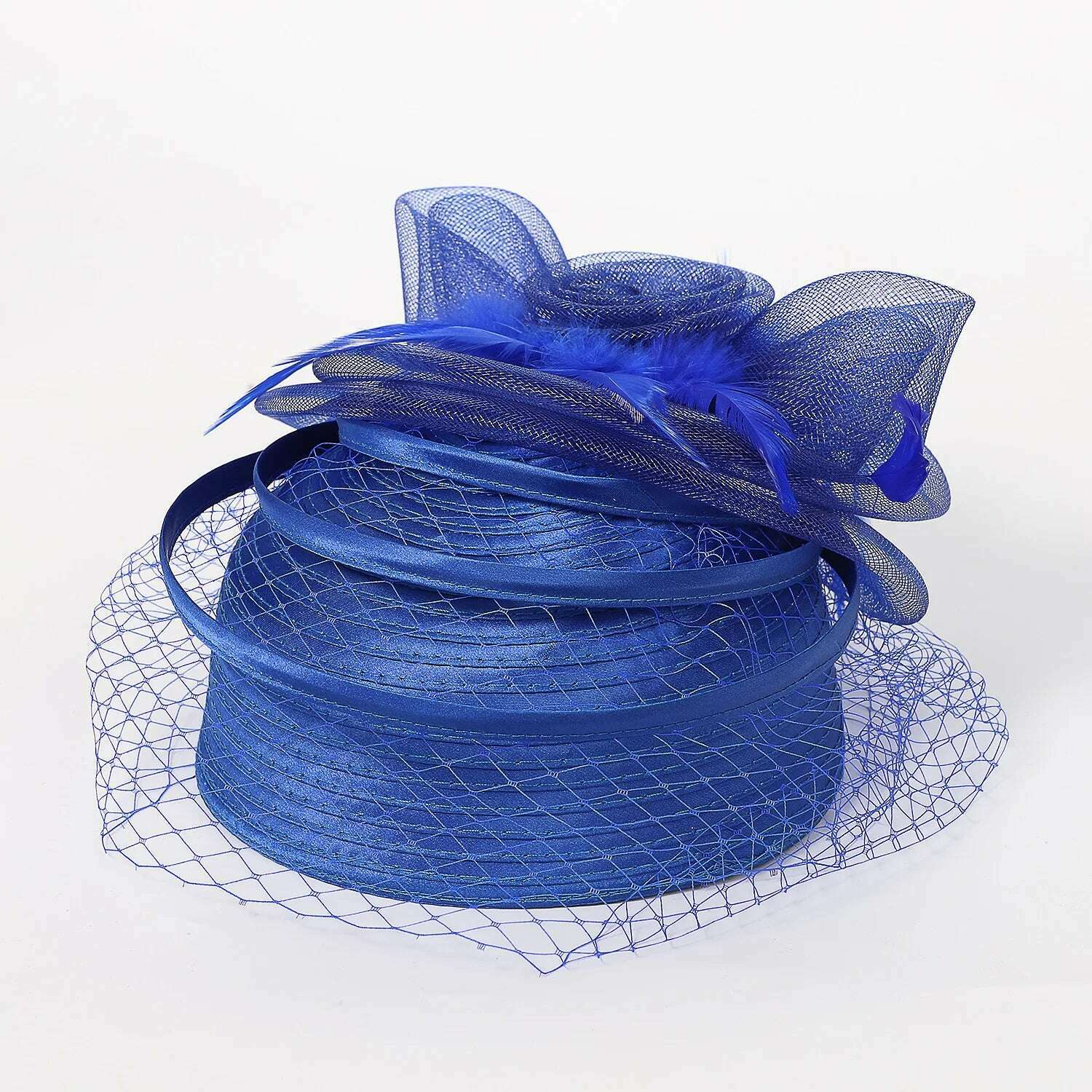 KIMLUD, FS 2023 Wedding Church Red Hats Fascinators For Woman With Feather Veil Cocktail Party Headdress Lady Elegant Kentucky Derby Cap, Royalblue / 54 to 56cm, KIMLUD Women's Clothes
