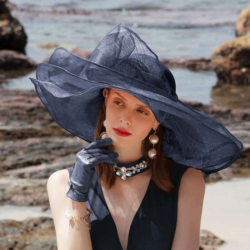 FS Elegant Black And White Fascinator Hats For Wedding Church Sinamay Hats With Big Bowknot Kentucky Derby Hat Fedora Tea Party - KIMLUD
