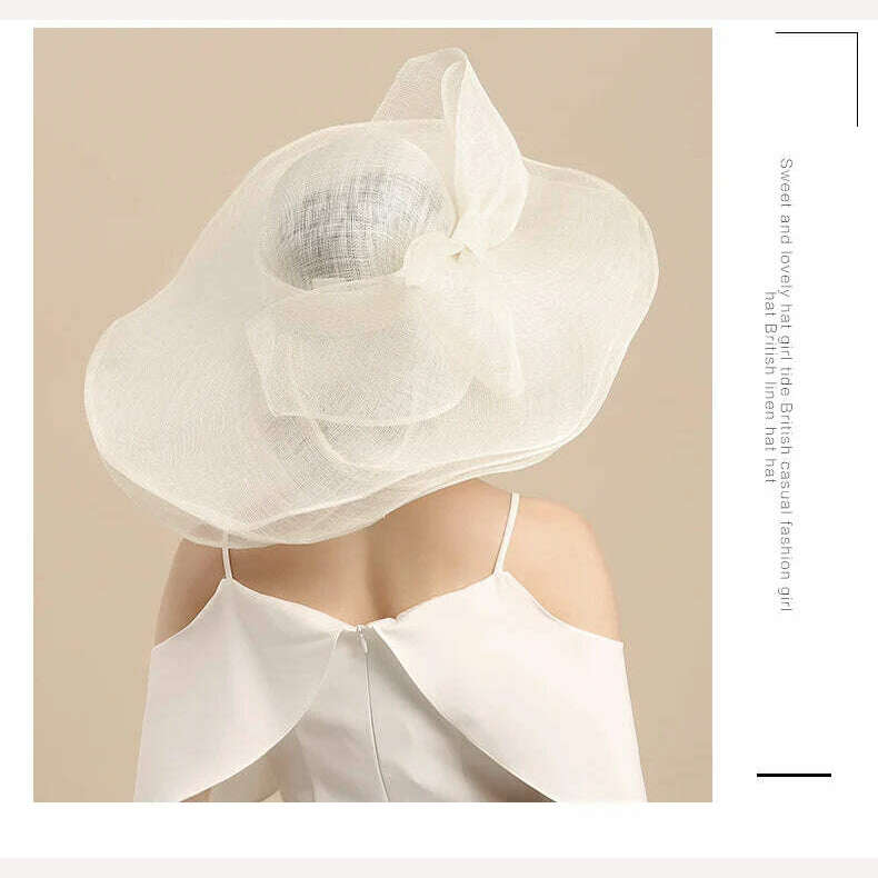 FS Elegant Black And White Fascinator Hats For Wedding Church Sinamay Hats With Big Bowknot Kentucky Derby Hat Fedora Tea Party - KIMLUD