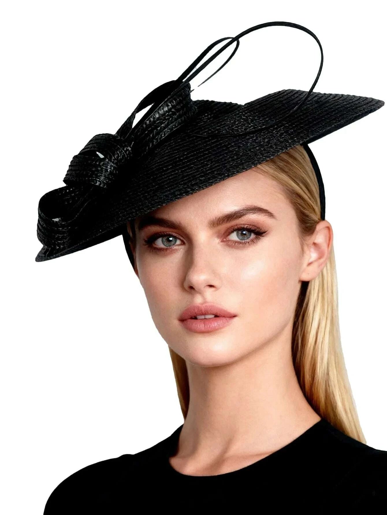 FS Fascinators Black White Weddings Pillbox Hat For Women Church Hat Sraw Fedora Black Wide Ladies Dress Kentucky Derby Hats