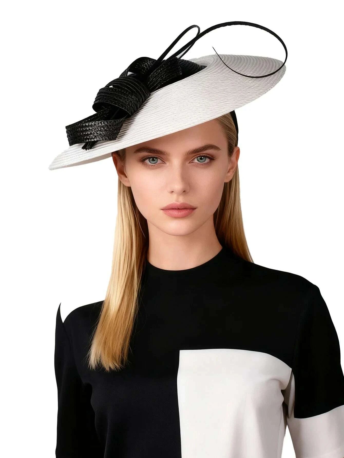 FS Fascinators Black White Weddings Pillbox Hat For Women Church Hat Sraw Fedora Black Wide Ladies Dress Kentucky Derby Hats