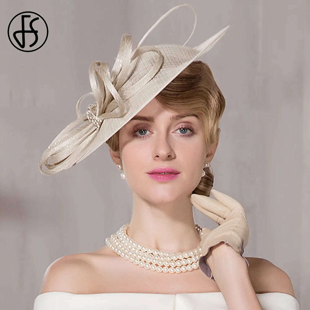 FS Fascinators For Women Elegant White Linen Pillbox Hat Royal Weddings Bridal Hats Ladies Sinamay Derby Dress Cocktail Fedoras - KIMLUD