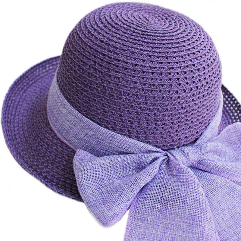 KIMLUD, FS Sun Hats For Women Floppy Wide Brim Straw Hats Foldable Sunbonnet Cloche Hat Blue Beach Style Chapeau Paille Femme, KIMLUD Womens Clothes