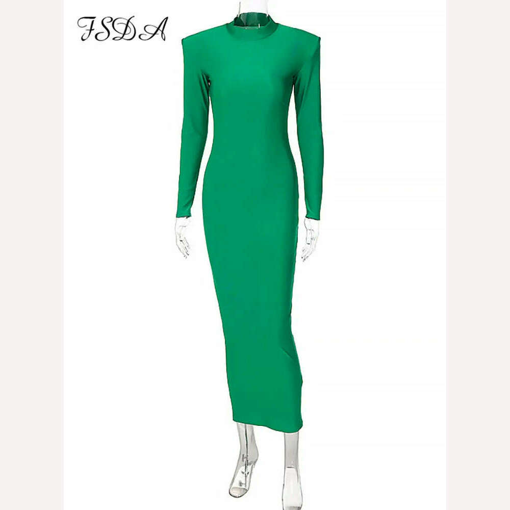 KIMLUD, FSDA Midi Green Long Sleeve 2022 Women Dress Party Autumn Winter Turtleneck Black Sexy Bodycon Dresses Elegant Club, KIMLUD Womens Clothes