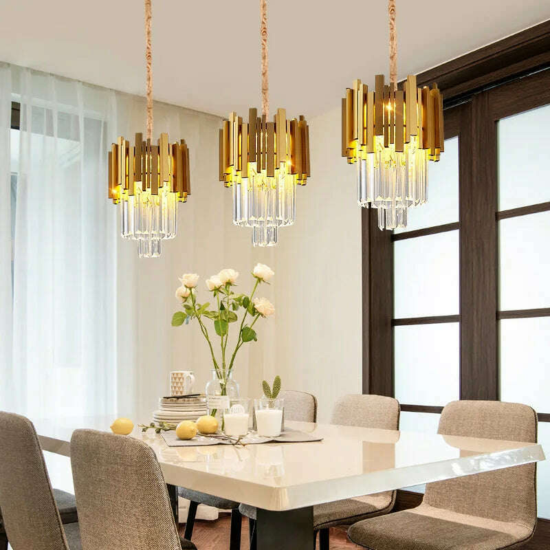 FSS Modern Gold Small Round Crystal Chandelier Lighting For Dining Room Bedroom Fixtures Kitchen Island Lustre New, KIMLUD Women's Clothes