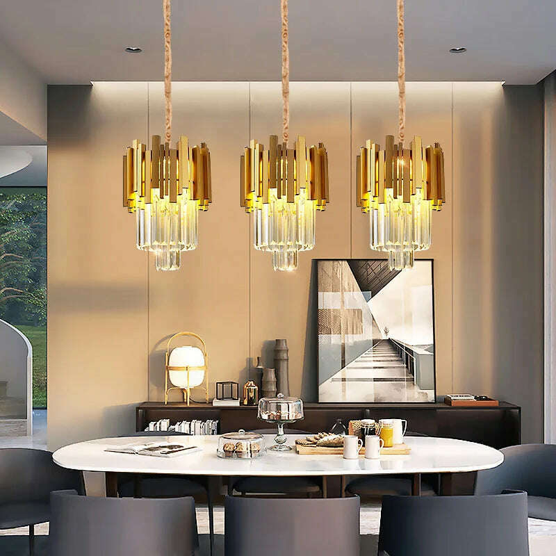 FSS Modern Gold Small Round Crystal Chandelier Lighting For Dining Room Bedroom Fixtures Kitchen Island Lustre New, KIMLUD Women's Clothes