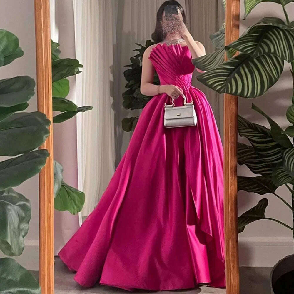 KIMLUD, Fuchsia A Line Dubai Evening Dresses Gowns 2023 Beaded Luxury Strapless For Women Wedding Party BLA72210 Serene Hill, fuchsia / 8, KIMLUD Womens Clothes