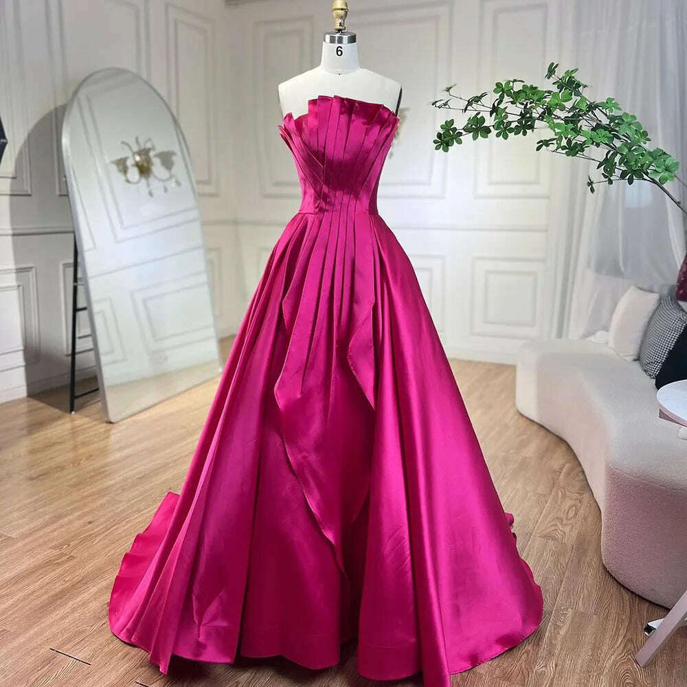 KIMLUD, Fuchsia A Line Dubai Evening Dresses Gowns 2023 Beaded Luxury Strapless For Women Wedding Party BLA72210 Serene Hill, KIMLUD Women's Clothes