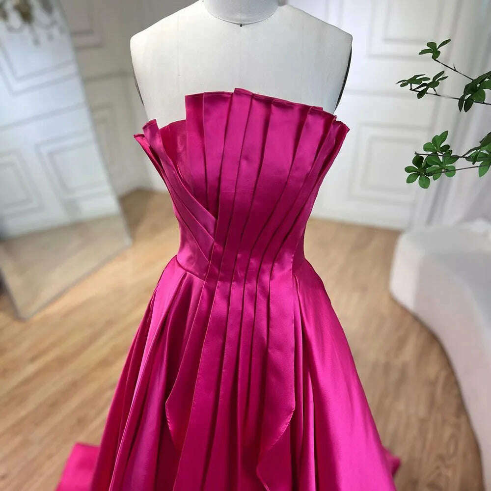 KIMLUD, Fuchsia A Line Dubai Evening Dresses Gowns 2023 Beaded Luxury Strapless For Women Wedding Party BLA72210 Serene Hill, KIMLUD Womens Clothes