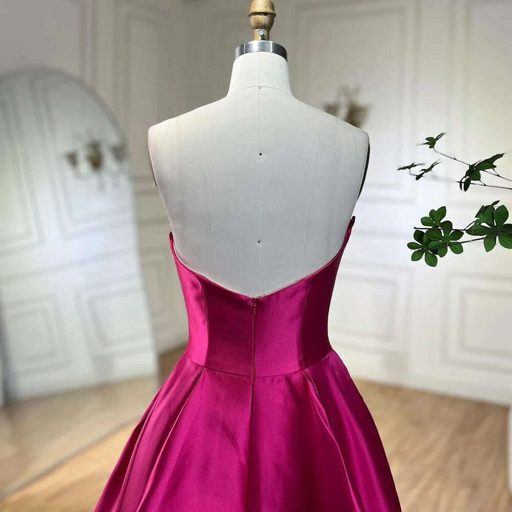 KIMLUD, Fuchsia A Line Dubai Evening Dresses Gowns 2023 Beaded Luxury Strapless For Women Wedding Party BLA72210 Serene Hill, KIMLUD Womens Clothes