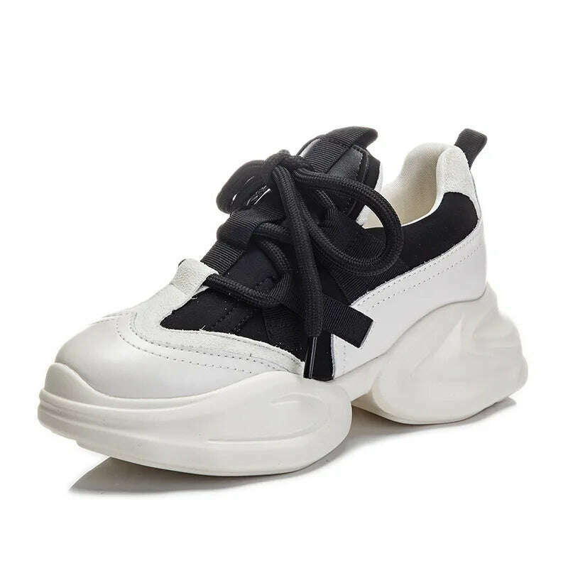 KIMLUD, Fujin 8cm New Genuine Leather Women Summer Hollow Air Mesh Platform Wedge Chunky Sneakers Autumn Spring Fashion Casual Shoes, Creamy-white / 34, KIMLUD APPAREL - Womens Clothes