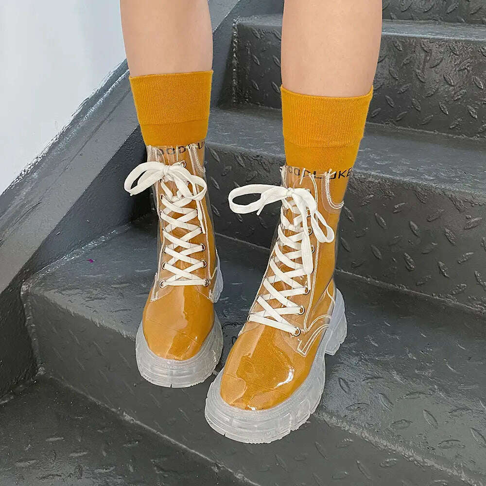 KIMLUD, Full Transparent Boots New Simple Perspective Summer 2022 New Short Boots Thin Cool Boots Women's Shoes, Free orange socks / 35, KIMLUD Women's Clothes