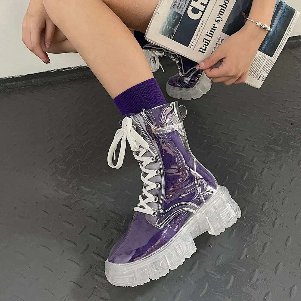KIMLUD, Full Transparent Boots New Simple Perspective Summer 2022 New Short Boots Thin Cool Boots Women's Shoes, Free purple socks / 35, KIMLUD Women's Clothes
