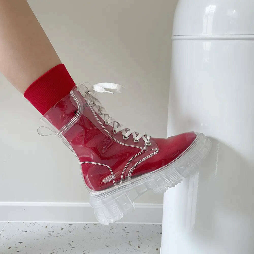 KIMLUD, Full Transparent Boots New Simple Perspective Summer 2022 New Short Boots Thin Cool Boots Women's Shoes, Free red socks / 35, KIMLUD APPAREL - Womens Clothes