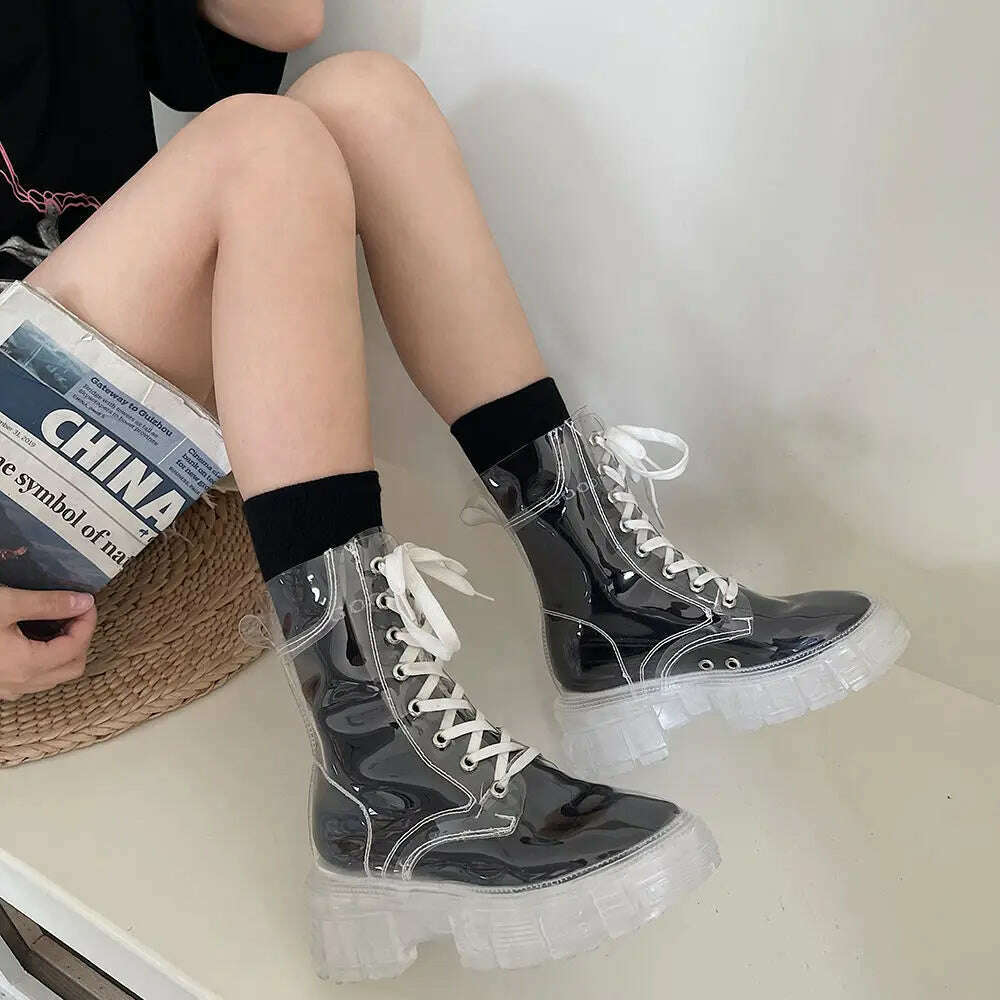 KIMLUD, Full Transparent Boots New Simple Perspective Summer 2022 New Short Boots Thin Cool Boots Women's Shoes, Free black socks / 35, KIMLUD Women's Clothes