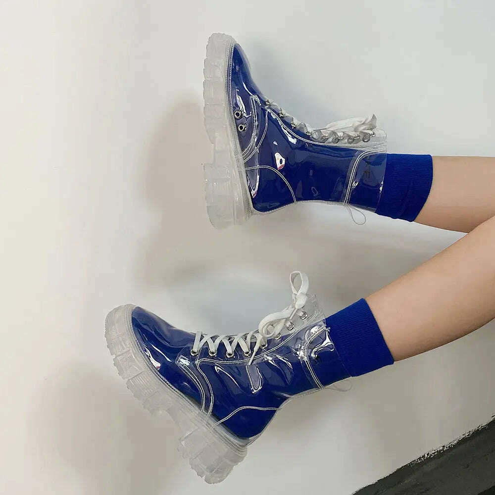 KIMLUD, Full Transparent Boots New Simple Perspective Summer 2022 New Short Boots Thin Cool Boots Women's Shoes, Free blue socks / 35, KIMLUD Women's Clothes