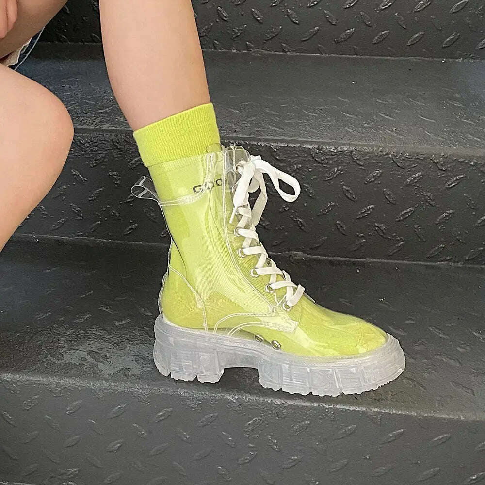KIMLUD, Full Transparent Boots New Simple Perspective Summer 2022 New Short Boots Thin Cool Boots Women's Shoes, Free yellow socks / 35, KIMLUD Women's Clothes