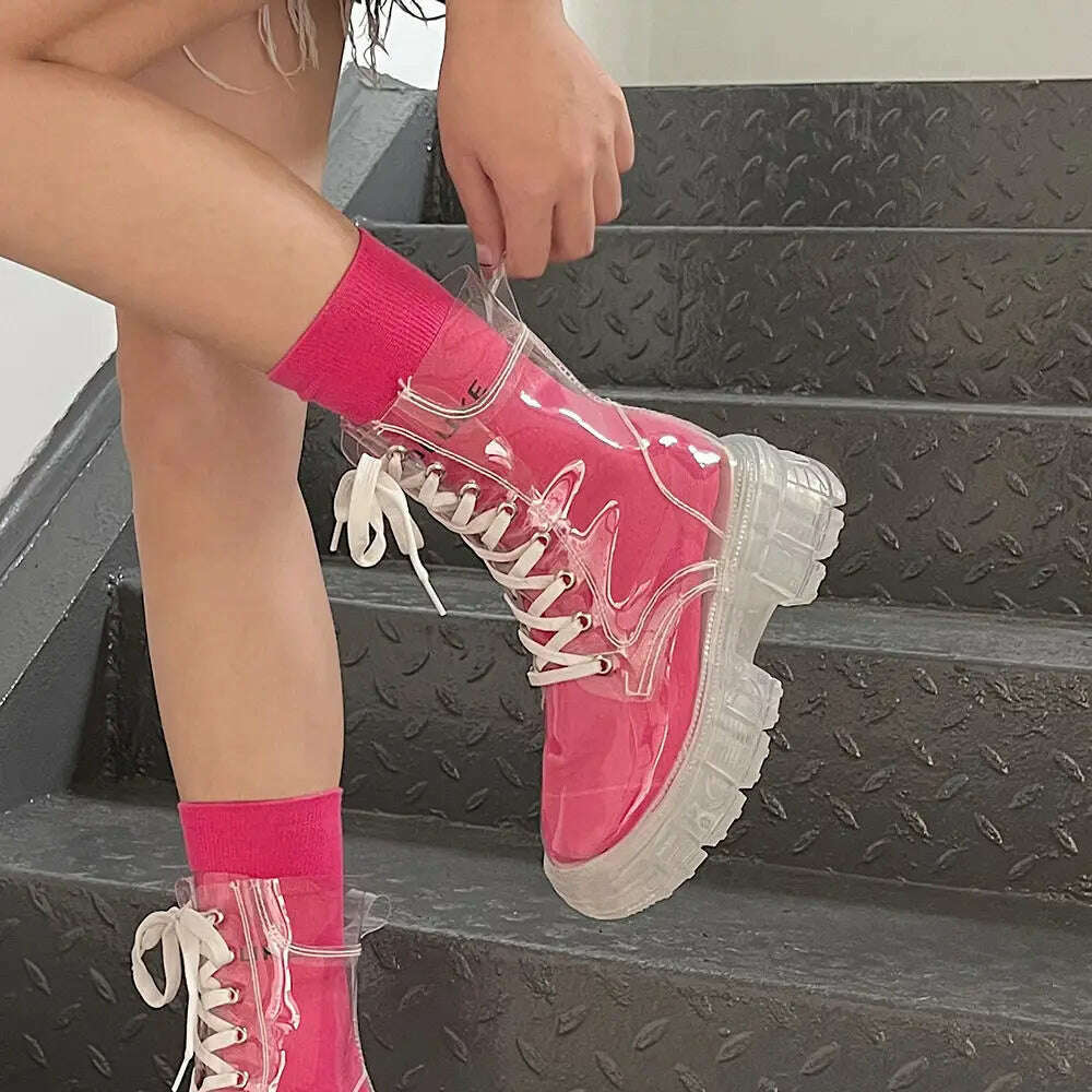 KIMLUD, Full Transparent Boots New Simple Perspective Summer 2022 New Short Boots Thin Cool Boots Women's Shoes, Free pink socks / 35, KIMLUD Women's Clothes