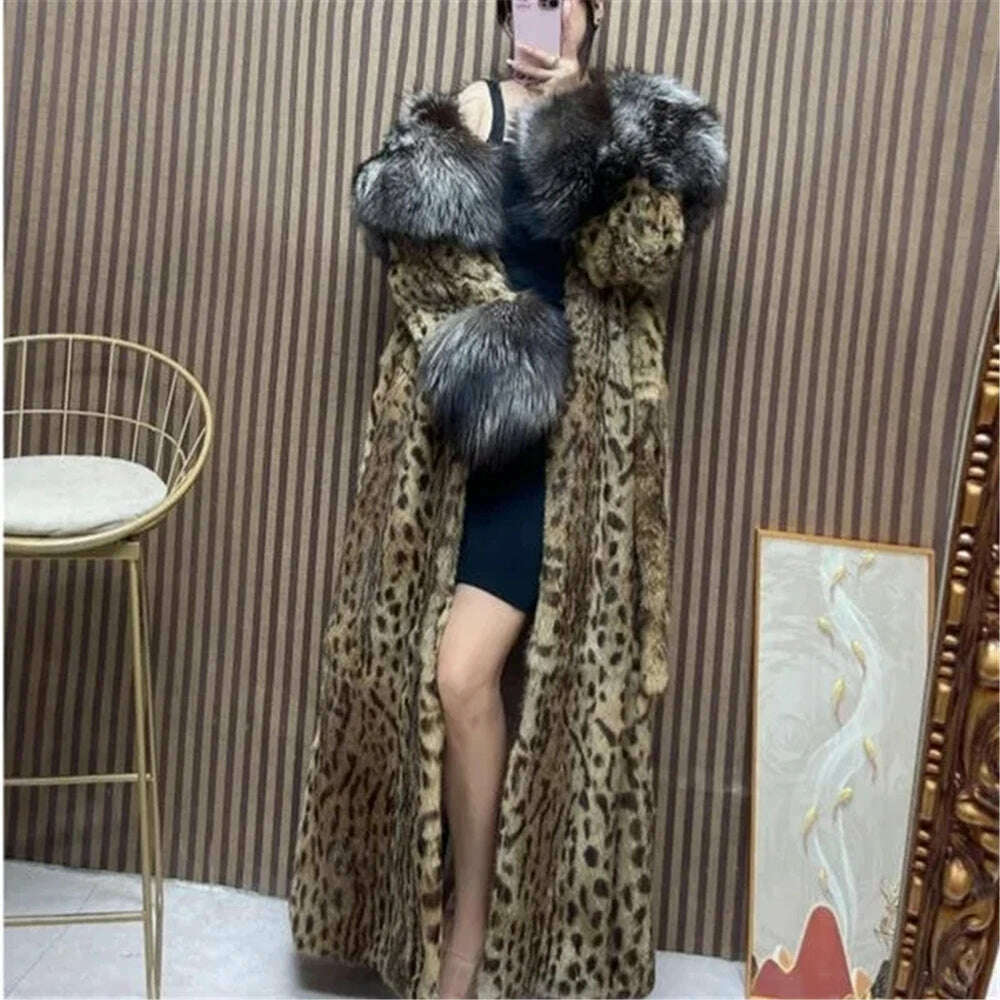 KIMLUD, Fur coat Leopard coat goddess imitation fox fur collar long cotton-padded jacket sexy mink coat women's winter jacket, KIMLUD Womens Clothes