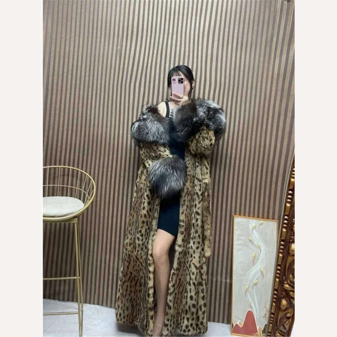 KIMLUD, Fur coat Leopard coat goddess imitation fox fur collar long cotton-padded jacket sexy mink coat women's winter jacket, KIMLUD Womens Clothes