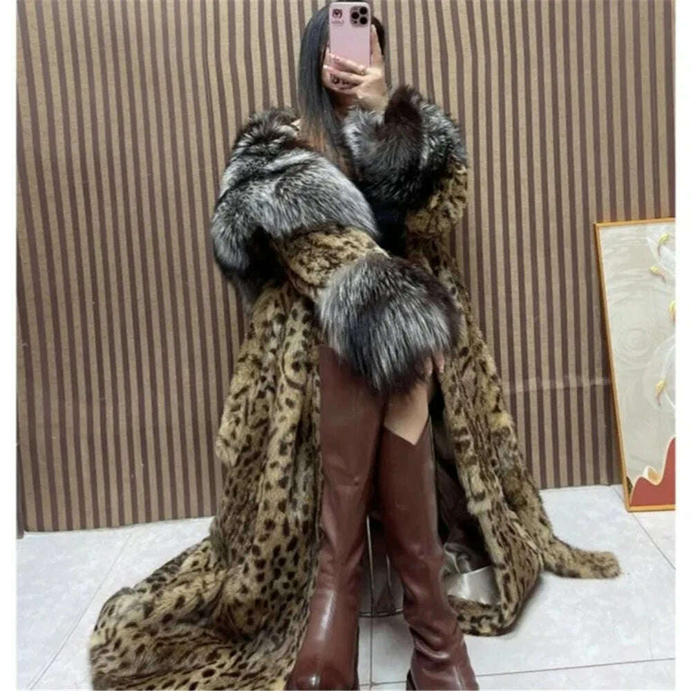 KIMLUD, Fur coat Leopard coat goddess imitation fox fur collar long cotton-padded jacket sexy mink coat women's winter jacket, KIMLUD Womens Clothes