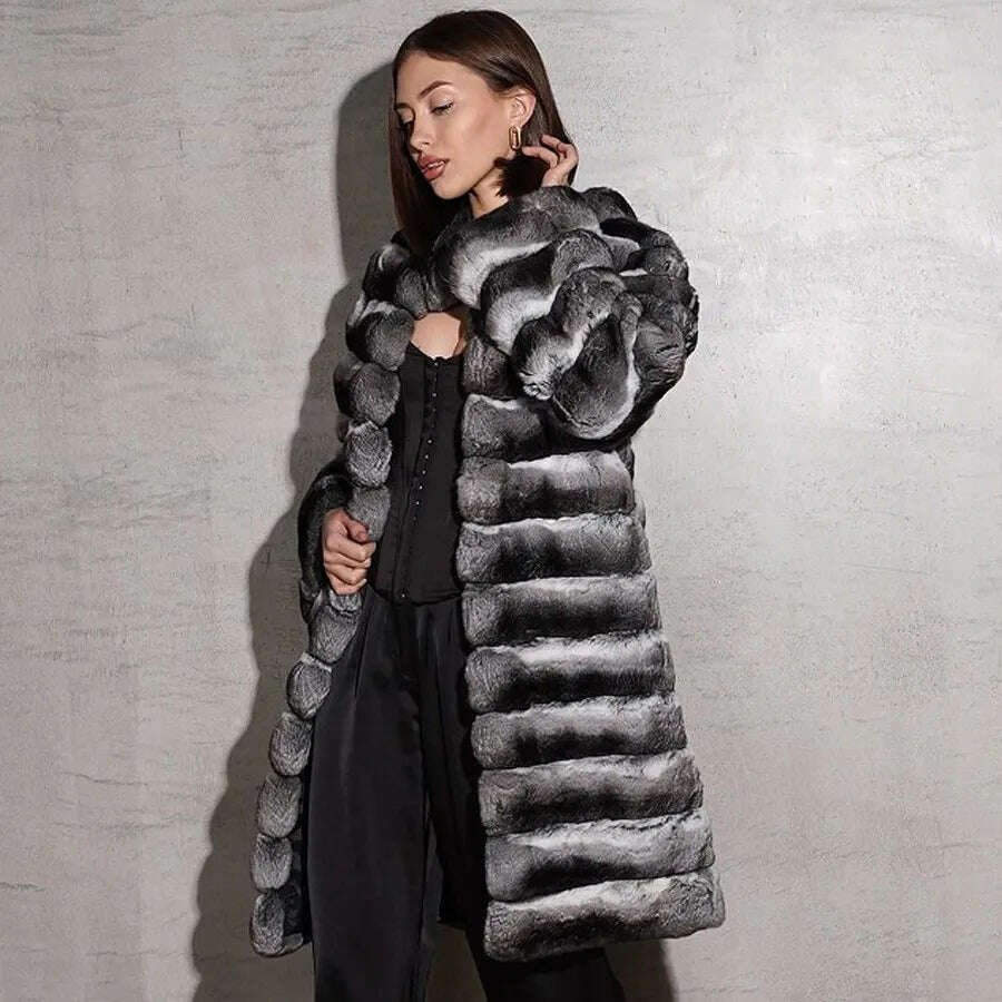 KIMLUD, Fur Coat Women Natural Chinchilla Rex Rabbit Fur Coat Mid-Length Best Seller Warm Winter Jackets Female, KIMLUD Womens Clothes