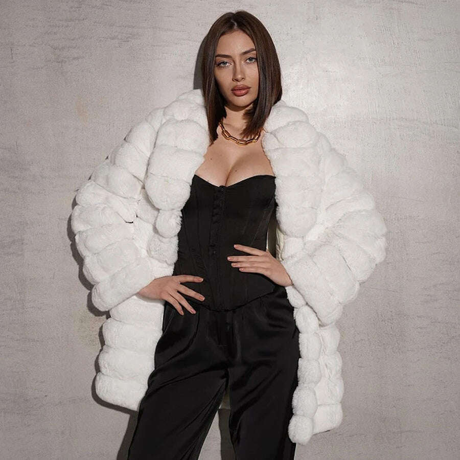 KIMLUD, Fur Coat Women Natural Chinchilla Rex Rabbit Fur Coat Mid-Length Best Seller Warm Winter Jackets Female, KIMLUD Womens Clothes