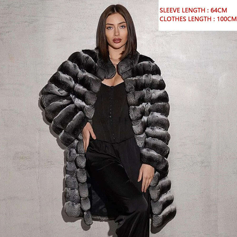 KIMLUD, Fur Coat Women Natural Chinchilla Rex Rabbit Fur Coat Mid-Length Best Seller Warm Winter Jackets Female, 3 / XS-BUST-90CM, KIMLUD Womens Clothes