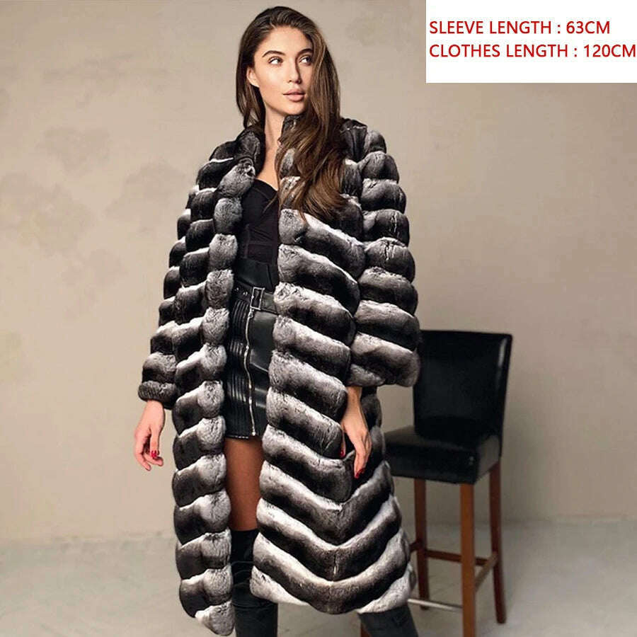 KIMLUD, Fur Coat Women Natural Chinchilla Rex Rabbit Fur Coat Mid-Length Best Seller Warm Winter Jackets Female, 4 / XS-BUST-90CM, KIMLUD Womens Clothes