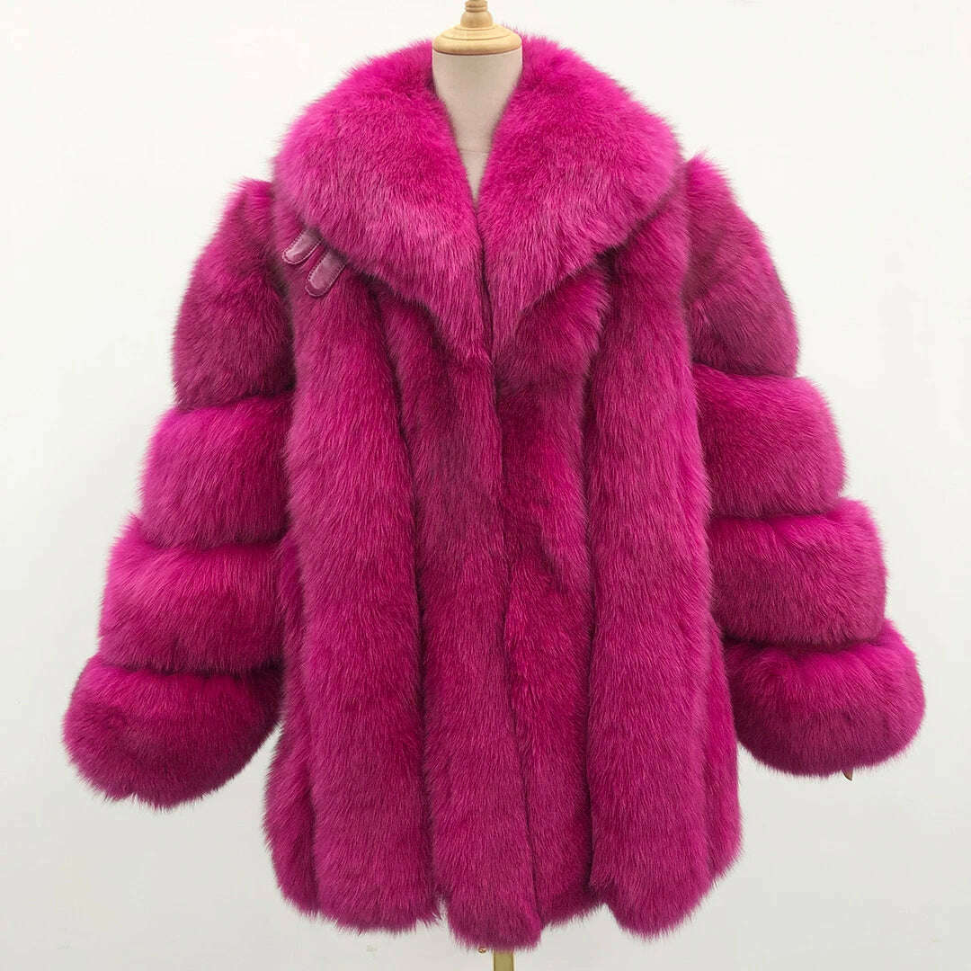 KIMLUD, Fur Coats Women Long Luxury Real Red Fox Fur Jacket Turn Down Collar Furry Thick Warm Coat Winter, purple / S(bust 96cm), KIMLUD Womens Clothes